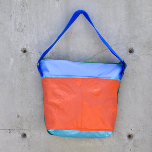 large zippered bag with outer pockets: orange/REB/periwinkle (23-32)