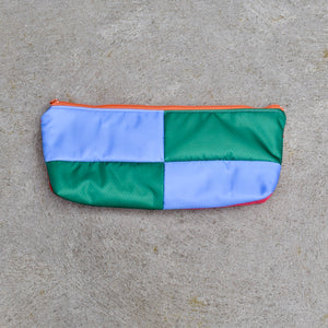 OBLONG zippered pouch: red/pink/periwinkle/green (17) EACH SIDE IS DIFFERENT!