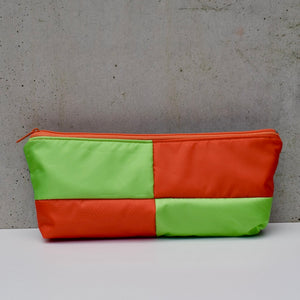 OBLONG zippered pouch: army green/teal/orange/lime (3) EACH SIDE IS DIFFERENT!