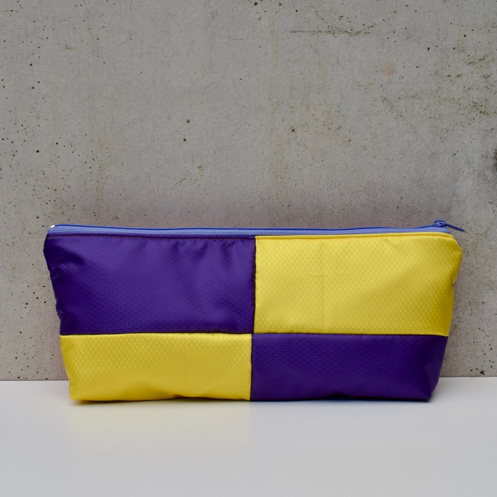 OBLONG zippered pouch: yellow/purple/red/orange (4) EACH SIDE IS DIFFERENT!