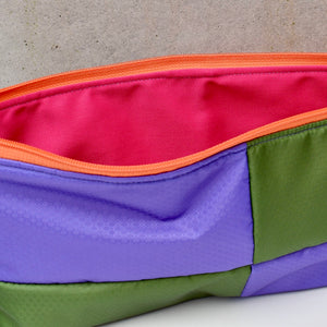 OBLONG zippered pouch: orange/purple/mauve/green (8) EACH SIDE IS DIFFERENT!