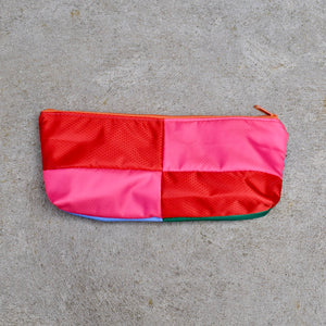 OBLONG zippered pouch: red/pink/periwinkle/green (17) EACH SIDE IS DIFFERENT!
