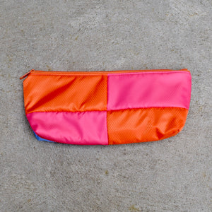 OBLONG zippered pouch: periwinkle/red/orange/pink (18) EACH SIDE IS DIFFERENT!