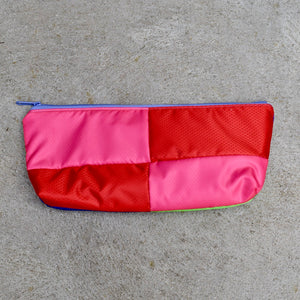 OBLONG zippered pouch: purple/lime/pink/red (19) EACH SIDE IS DIFFERENT!