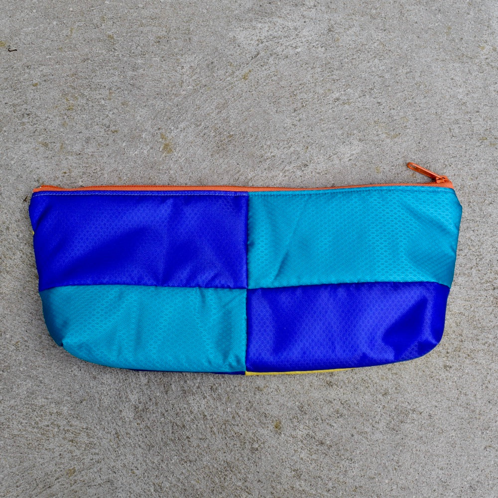 OBLONG zippered pouch: purple/teal/blue/yellow (20) EACH SIDE IS DIFFERENT!