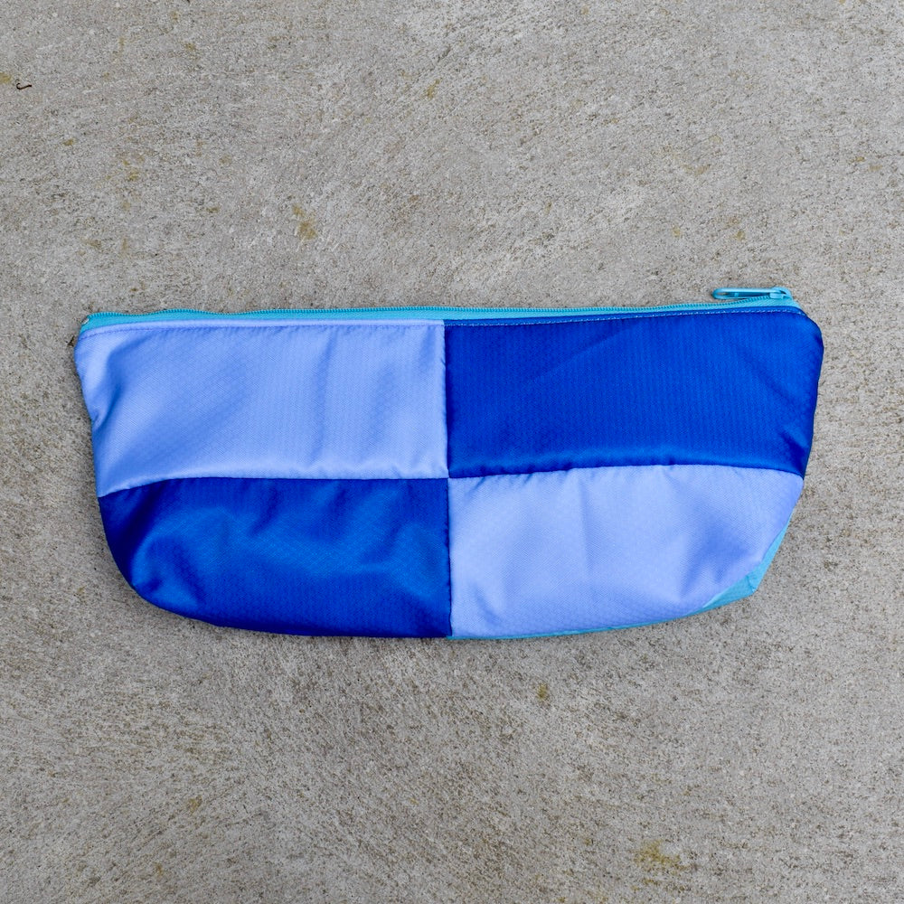 OBLONG zippered pouch: periwinkle/blue/purple/REB (21) EACH SIDE IS DIFFERENT!