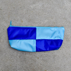OBLONG zippered pouch: periwinkle/blue/purple/REB (21) EACH SIDE IS DIFFERENT!