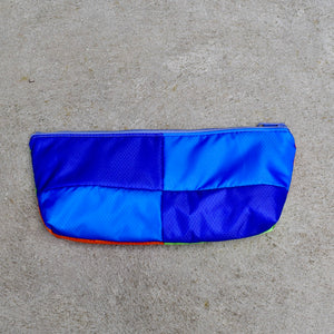 OBLONG zippered pouch: purple/blue/lime/orange (22) EACH SIDE IS DIFFERENT!