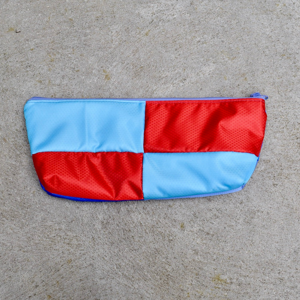 OBLONG zippered pouch: REB/red/blue/periwinkle (23) EACH SIDE IS DIFFERENT!