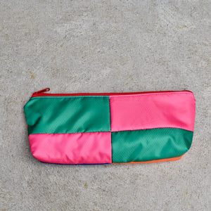 OBLONG zippered pouch: blue/orange/green/pink (24) EACH SIDE IS DIFFERENT!