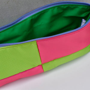 OBLONG zippered pouch: pink/lime/blues (2) EACH SIDE IS DIFFERENT!