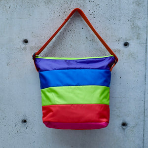 large zippered bag: STRIPES orange/lt blue/multi (23-20) EACH SIDE IS DIFFERENT!