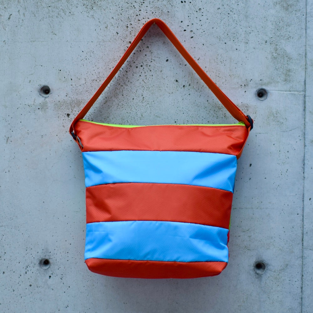 large zippered bag: STRIPES orange/lt blue/multi (23-20) EACH SIDE IS DIFFERENT!