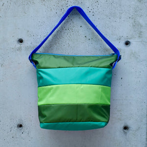 large zippered bag: STRIPES greens/multi (23-22) EACH SIDE IS DIFFERENT!