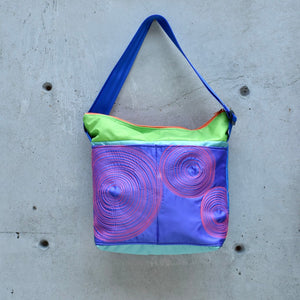 large zippered bag with outer pockets: purple/REB/lime (22-42)