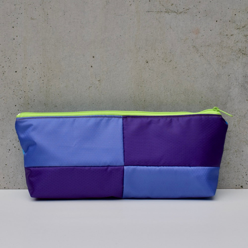 OBLONG zippered pouch: purple/mauve/blues (1) EACH SIDE IS DIFFERENT!