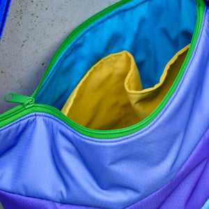 large zippered bag: STRIPES mauves/lt blue/multi (23-14) EACH SIDE IS DIFFERENT!