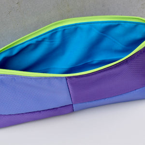 OBLONG zippered pouch: purple/mauve/blues (1) EACH SIDE IS DIFFERENT!