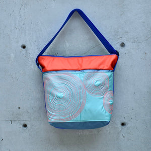 large zippered bag with outer pockets: REB/blue/orange (22-44)
