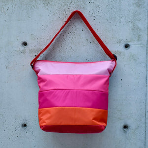 large zippered bag: STRIPES pinks/orange/multi (23-21) EACH SIDE IS DIFFERENT!