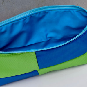 OBLONG zippered pouch: lime/blue/mauve/pink (6) EACH SIDE IS DIFFERENT!