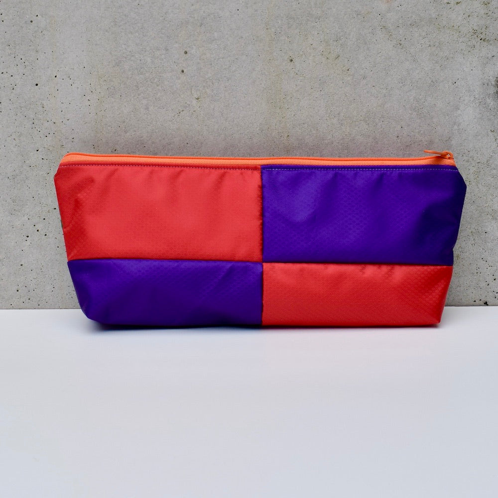 OBLONG zippered pouch: orange/purple/mauve/green (8) EACH SIDE IS DIFFERENT!