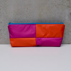 OBLONG zippered pouch: purple/lt blue/pink/orange (9) EACH SIDE IS DIFFERENT!