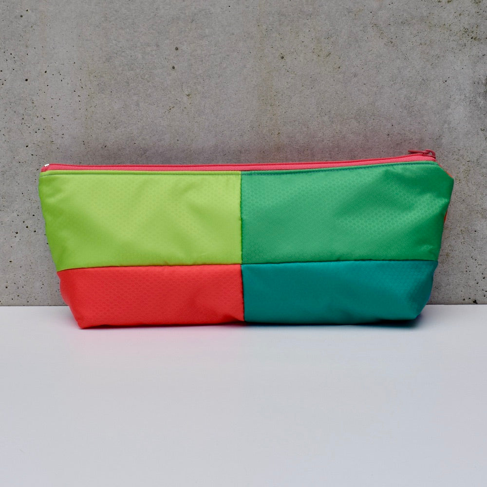 OBLONG zippered pouch: greens/orange/multi (10) EACH SIDE IS DIFFERENT!
