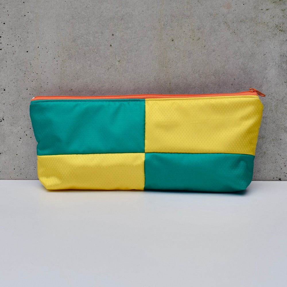 OBLONG zippered pouch: yellow/green/blues (11) EACH SIDE IS DIFFERENT!