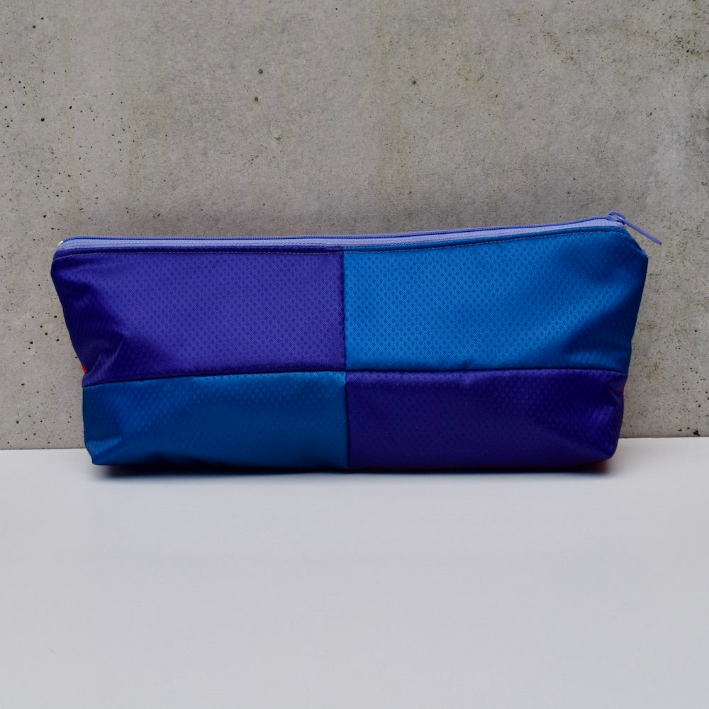 OBLONG zippered pouch: purple/blue/mauve/orange (12) EACH SIDE IS DIFFERENT!