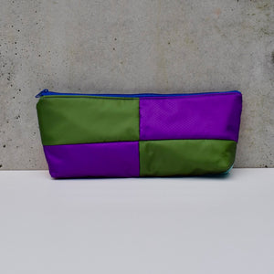 OBLONG zippered pouch: REB/orange/green/purple (13) EACH SIDE IS DIFFERENT!