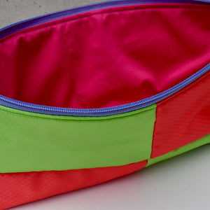 OBLONG zippered pouch: purple/army green/lime/orange (14) EACH SIDE IS DIFFERENT!