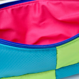 OBLONG zippered pouch: army green/lt blue/teal/lime (15) EACH SIDE IS DIFFERENT!