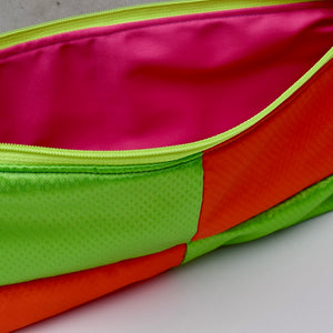 OBLONG zippered pouch: teal/purple/lime/orange (16) EACH SIDE IS DIFFERENT!