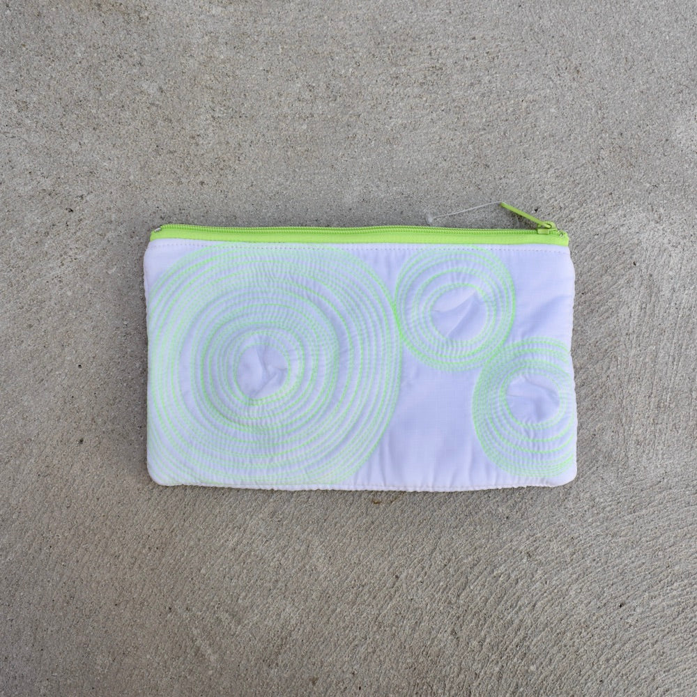 large flat zippered pouch: white with lime stitching SALE!
