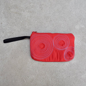 wristlet: red with mauve stitching and turquoise lining SALE!