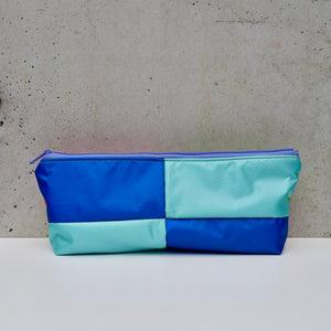OBLONG zippered pouch: pink/lime/blues (2) EACH SIDE IS DIFFERENT!