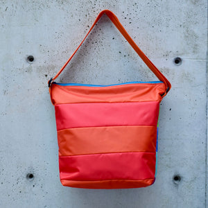 large zippered bag: STRIPES multi/orange/red (23-17) EACH SIDE IS DIFFERENT!
