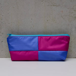 OBLONG zippered pouch: lime/blue/mauve/pink (6) EACH SIDE IS DIFFERENT!